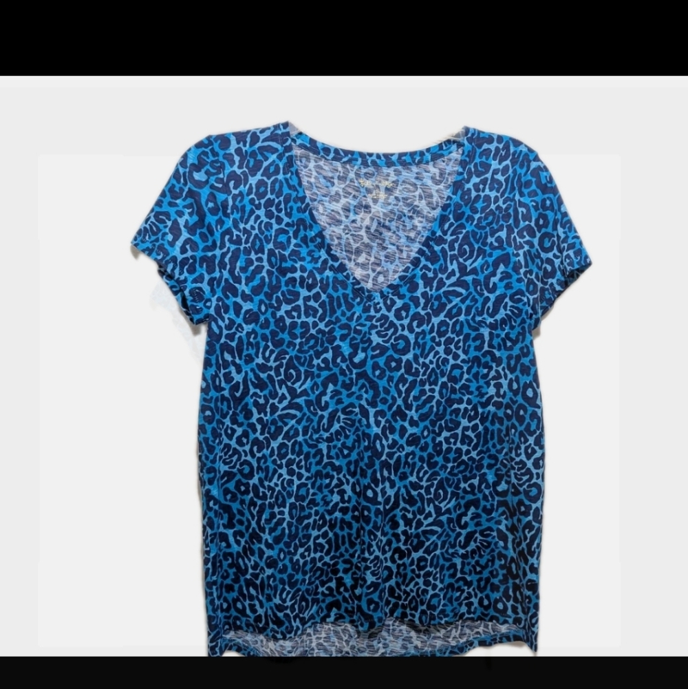 Lilly Pulitzer Etta V Neck Cotton Top S Leopard Beach Summer #11 - Picture 2 of 9